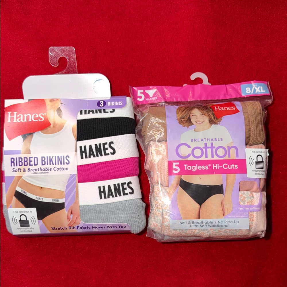 Hanes Ribbed Bikinis and Tagless Hi-Cuts - Black, Pink, Gray, Brown